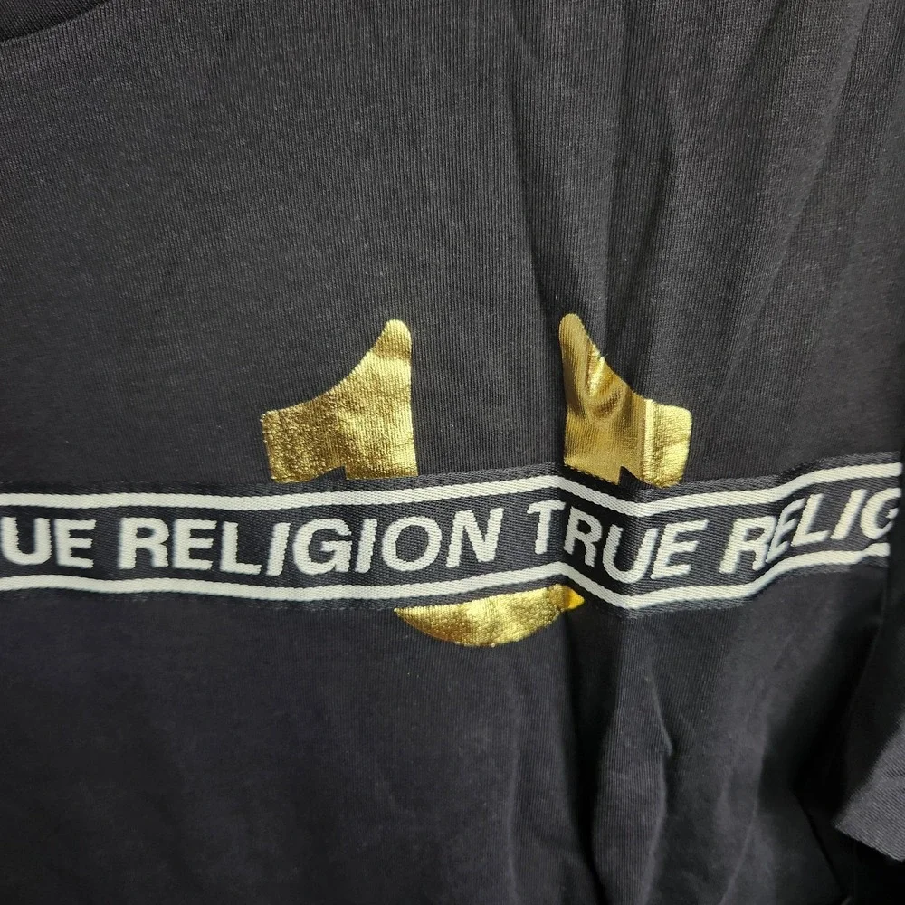 True Religion Shirt Mens XL Black Foil Taping Long Sleeve‎ Gold Logo Streetwear